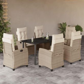 vidaXL Set Comedor De Jard&iacute;n 7 Pzas Con Cojines Rat&aacute;n Sint&eacute;tico Beige Vidaxl