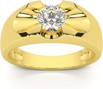 Pompeii3 Mens 3/4Ct Solitaire Diamond Wedding Anniversary Ring 14k Gold Band Lab Grown