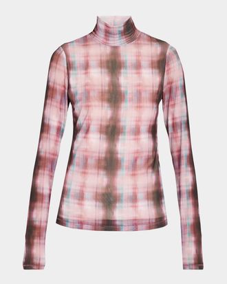 Rag & Bone Yana Sheer Plaid Turtleneck Top