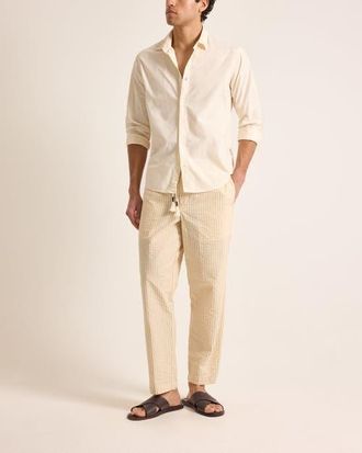 Orlebar Brown Giles Tailored Fit Garment Dye Poplin Shirt in Latte at Nordstrom, Size X-Large