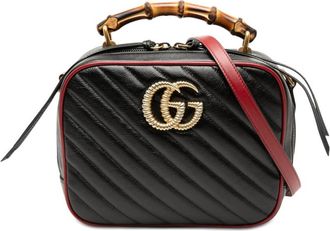 Gucci Pre-owned Gucci Small GG Marmont Matelasse Diagonal Leather Torchon Bamboo Satchel Ladies 3UXNW3W61MP3ZWMH