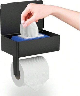 OEM Portarrollos De Papel Higi&eacute;nico De Pared Sin Taladrar, Con Estante Y Dispensador De Toallitas H&uacute;medas, Color Negro, Para Ba&ntilde;o Y Cocina