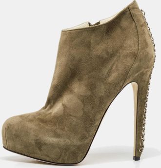 Brian Atwood Olive Green Suede Chain Embellished Booties