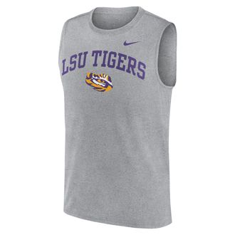 Nike LSU Primetime Arch Legend Nike Mens Dri-FIT College Muscle Tank Top in Grey | 01B306GLSN-G1M