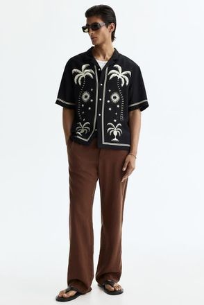 H&M Relaxed-fit linen-blend pants in Light Brown at Nordstrom, Size Xx-Large