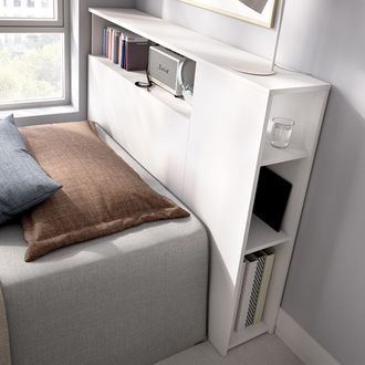 Dmora Cabecero De Cama Lander, Con Estantes, Individual, Color Estructura, 23x127 Cm Blanco