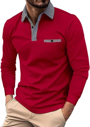 Generic Mens Long Sleeve Polo Shirts Adult Casual Breathable Work Polo Button Down with Pocket Golf Tops Jumpers for Men UK Designer Collared Tshirts Western 