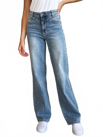 Judy Blue Womens High Waist Front Yoke Retro Wide Leg Jeans In Medium