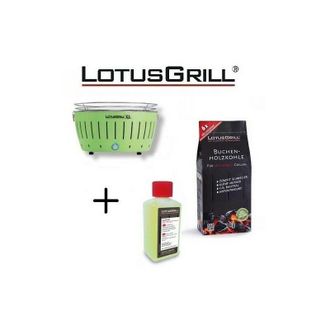Lotus Grill Barbacoa Verde Xl Con Pilas Y Cable De Alimentaci&oacute;n Usb + 1kg De Carb&oacute;n De Haya + Gel Combustible Inodoro Para Barbacoa 200ml -parrilla Lotus