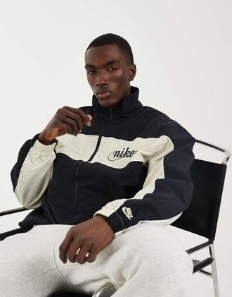 Nike Club - Giacca leggera nera e panna con zip-Nero