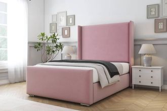 Comfort Beds Madrid Plush Bed Frame With Mattress-50 Upholstered Wingback in Pink | Size: Single