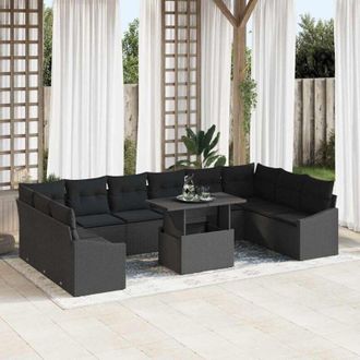 vidaXL Conjunto De Sof&aacute; De Jard&iacute;n 11 Pcs Negro 100 X 55 X 73 Cm Vidaxl