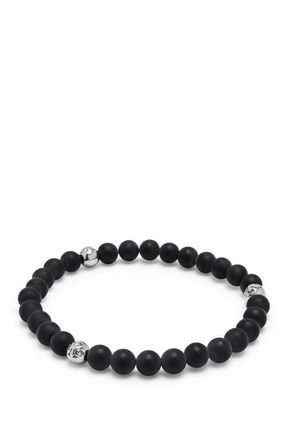 Nialaya Matte Black Onyx Silver Ball Bracelet at Nordstrom, Size Medium