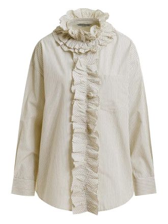 Essentiel stripe-pattern ruffle-detail shirt - Neutrals