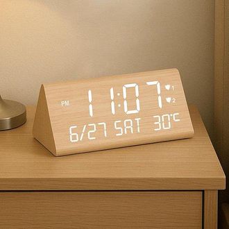 OEM Sveglia Digitale In Legno Con 2 Allarmi, Visualizzazione Di Data, Giorno Della Settimana E Temperatura