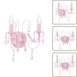 vidaXL The Living Store Lampada da Muro con Perle Rosa 2 Lampadine E14 - Lampada con perle