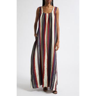 Christopher John Rogers Morris Stripe Crinkled Maxi Dress in Calla Lily Multi at Nordstrom, Size 6