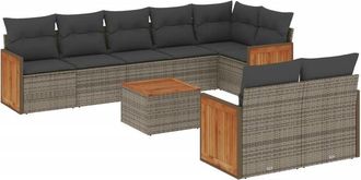 vidaXL Set De Muebles De Jard&iacute;n 9 Pzas Y Cojines Rat&aacute;n Sint&eacute;tico Gris Vidaxl