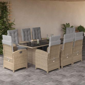 vidaXL Set Comedor De Jard&iacute;n 9 Pzas Con Cojines Rat&aacute;n Sint&eacute;tico Beige Vidaxl