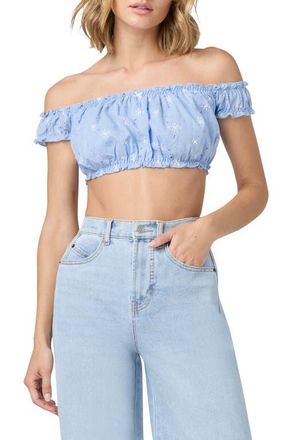 Florence By Mills Embroidered Eyelet Off the Shoulder Crop Top in Blue Jet Stream at Nordstrom, Size Small
