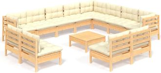 vidaXL Muebles De Jard&iacute;n 13 Piezas Y Cojines Madera Maciza Pino Crema Vidaxl