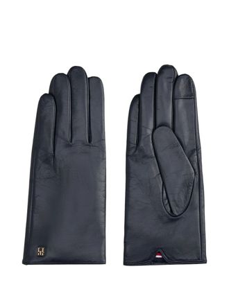 Tommy Hilfiger logo leather gloves - women - Calf Leather - M/L - Blue