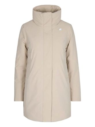 K-Way high-neck logo-plaque coat - women - Polyester/Polyurethane - S - Neutrals