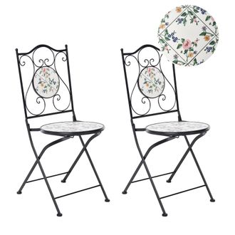 Beliani Conjunto 2 Sillas De Jard&iacute;n De Metal Estilo Hierro Forjado Plegables Con Azulejos De Mosaico Cer&aacute;mico Negro Collio