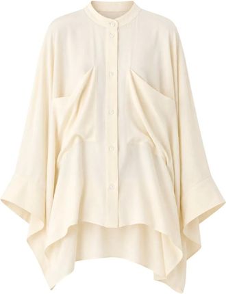 Meimeij Wijde Kimono Blouse met Patchzakken aan de voorkant - Dames - Blouses & Shirts - Beige - Maat: S