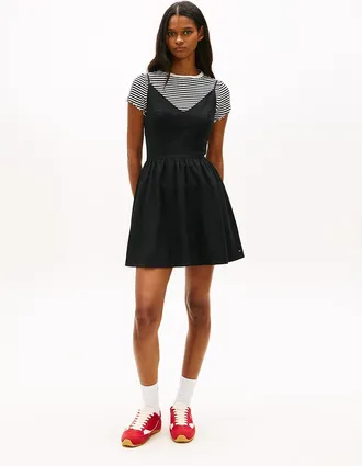 Tommy Hilfiger Womens Tommy Jeans Linen-Blend Skater Dress - Black - XL