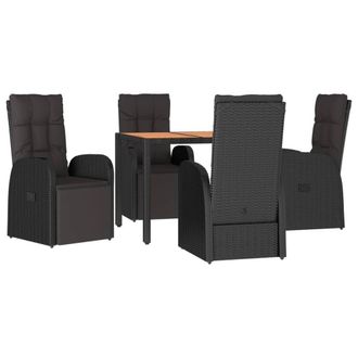 Berkfield Home Beautiful 5 Piece Garden Dining Set Black Poly Rattan&Solid Wood