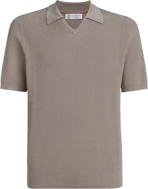 Brunello Cucinelli Cotton English rib knit polo in Light Brown at Nordstrom, Size 52 It