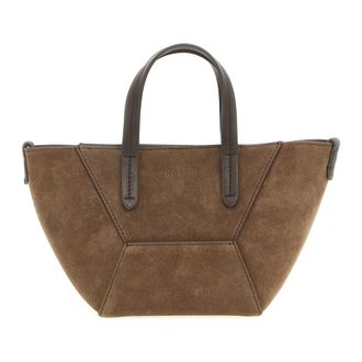 Brunello Cucinelli Tassen, Dames, Bruin, ONE Size, Su&egrave;de, BC Duo Suede Mini Handtas