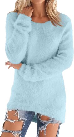 Generic Fleece Sweatshirts for Women UK Warm Solid Color Fluffy Long Sleeve Tunic Tops Womens Sweaters Winter Jumpers Casual Crewneck Ladies Soft Cozy Pullove