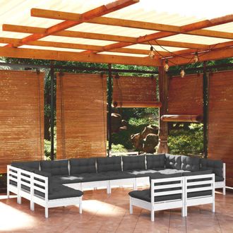 vidaXL Muebles De Jard&iacute;n 12 Pzas Y Cojines Blanco Madera Maciza Pino Vidaxl