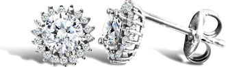Jewelco London 9ct White Gold CZ Round Cluster Stud Earrings - JES334