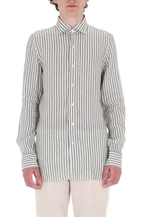 Finamore Gaeta Striped Linen-Lyocell Casual Shirt