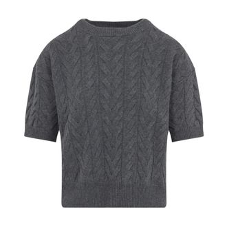 Max Mara Round-neck Knitwear, female, Gray, Size: S Grey Wool Sweater Elegant Stylish