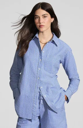 Lands End Oversized Seersucker Shirt in Clear Blue/white Stripe at Nordstrom, Size X-Large