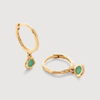 Monica Vinader Gold MV Siren Gemstone Mini Huggie Earrings Emerald