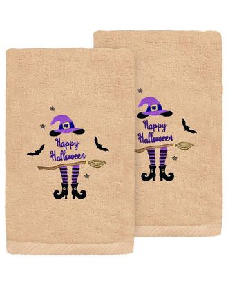 Linum Home Textiles Set Of 2 Hat-Broom-Legs Embroidered Luxury Turkish Cotton Hand Towels