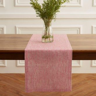 Solino Home Linen Table Runner for Dining Table, Holiday and Everyday Table Decor - Narrow Stripe in Red And White at Nordstrom, Size Xx-Small