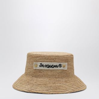 Jacquemus Logo raffia bucket hat in natural
