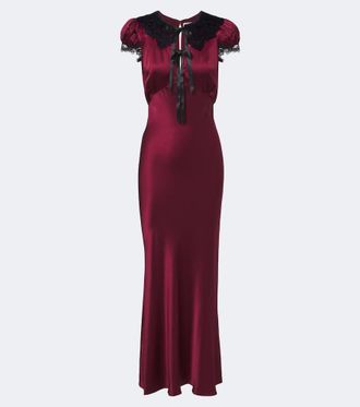 Rodarte Lace-trimmed silk satin midi dress