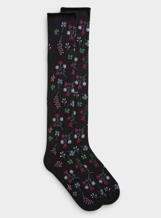 Simons Womens Rolled-hem floral Knee-High Socks