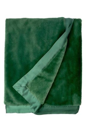 Little Giraffe Luxe Satin Trim Faux Fur Throw Blanket in Emerald Reserve at Nordstrom