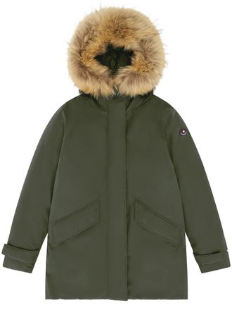 Canadian Mid-Length Parka with Plush Fur Hood and Concealed Closures