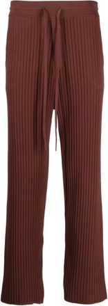 Nanushka Straight Trousers, female, Brown, S, Mahogany Brown Ribbed Drawstring Trousers