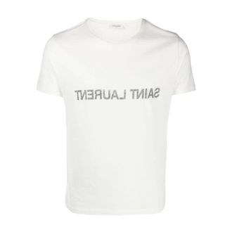 Saint Laurent T-Shirts, male, White, Size: XL Reverse Logo T-Shirt