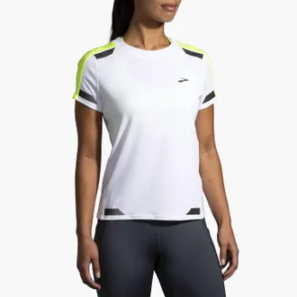 Brooks Run Visible Short Sleeve Tee In White/nightlife